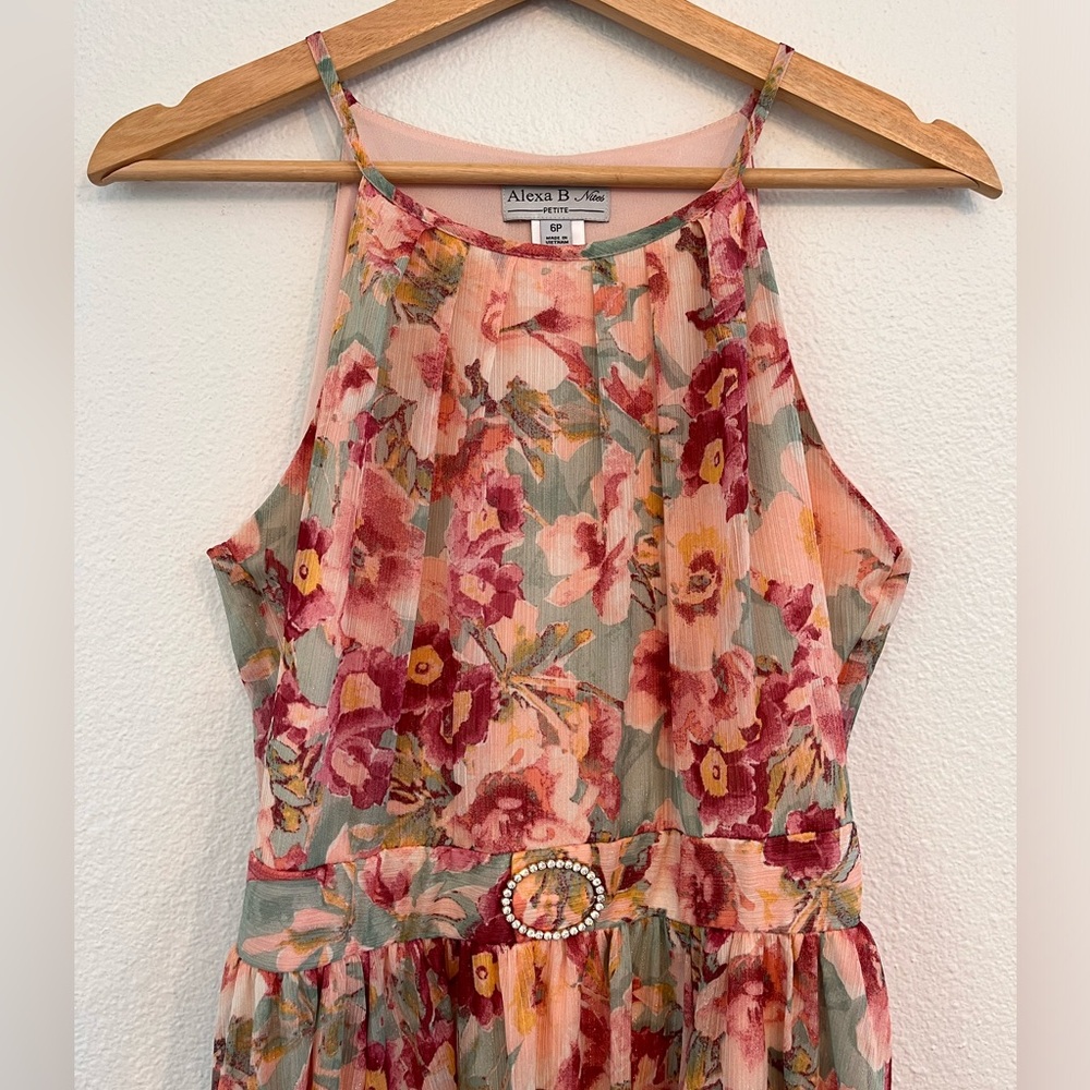 Alexa B Nites vintage floral maxi dress belted size 6 petite